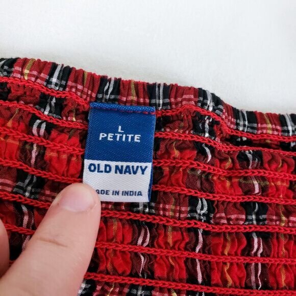 Old Navy Tartan Plaid Smocked Dress Womens Petite L Holiday Grunge Rustic - Picture 6 of 8
